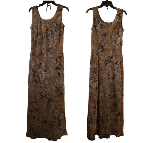 Zebra and Leopard Sleeveless Dress Maxi Dress, Brown, Black - Picture 2 of 6